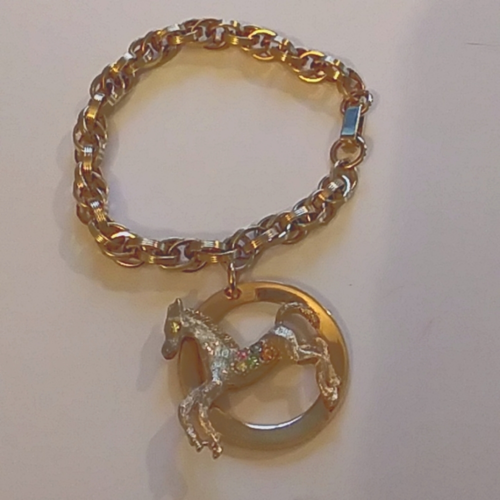 Vintage Equestrian Charm Pendant Rolo Link Bracelet - Rare - Picture 2 of 4